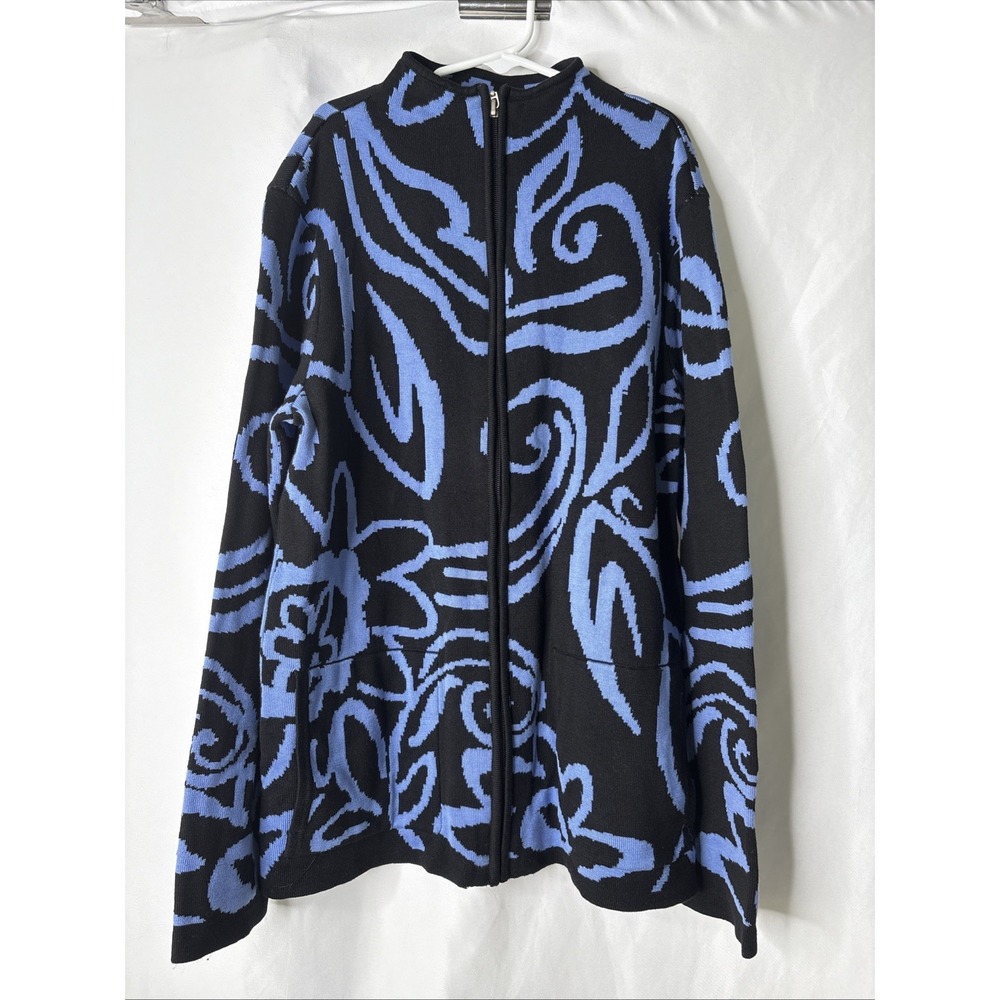 CHICO's Silk Blend Full Zip Cardigan Sweater Size 0 (Small 4) Blue Black